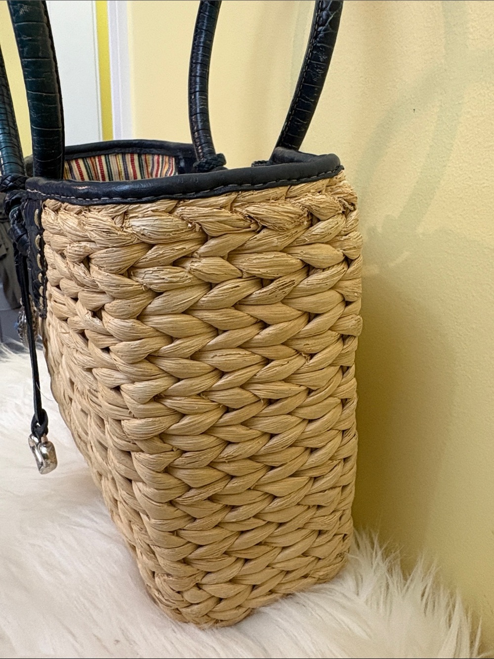 Brighton | Woven Straw Structured Dark Green Croc-Texture Top Handles Tote Bag - Picture 12 of 17